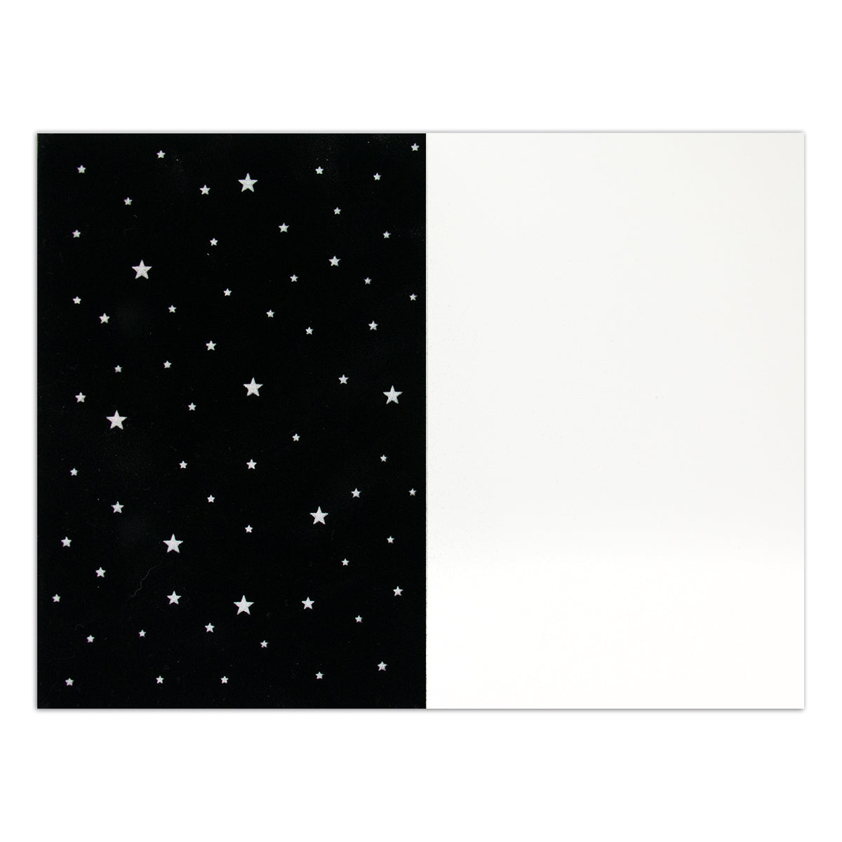 Hallmark Signature Greeting Card - Moon & Back (For Husband) featuring a sleek black velvet background with silver stars, flat lay view.