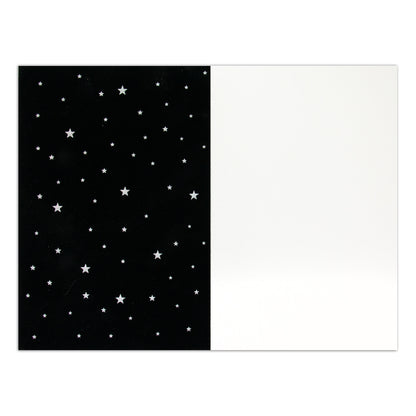 Hallmark Signature Greeting Card - Moon & Back (For Husband) featuring a sleek black velvet background with silver stars, flat lay view.