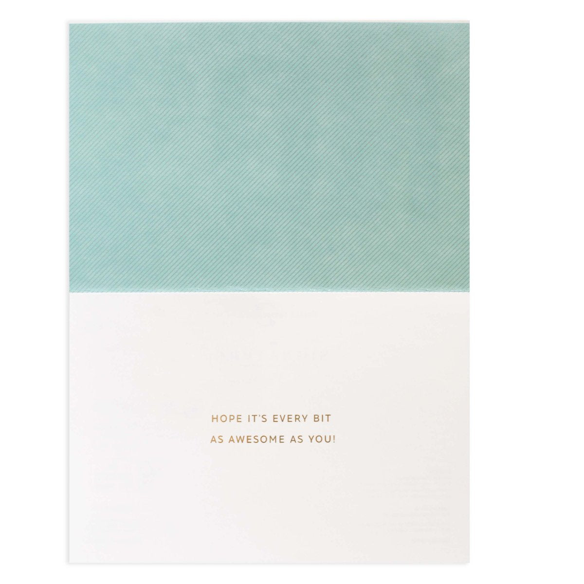 Hallmark Signature Birthday Card For Son - Awesome As You, inner message in gold foil on teal and white card, flat lay view.