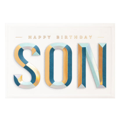 Hallmark Signature Birthday Card For Son - Awesome As You, 3D lettering, gold and blue colours, close up front design