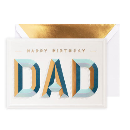 Hallmark Signature Birthday Card For Dad - Awesome As You with embossed lettering and gold foil envelope in a flat lay arrangement.