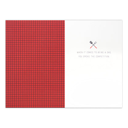 Hallmark Signature Birthday Card For Dad - Smoke The Competition featuring a red checker pattern and humorous text.