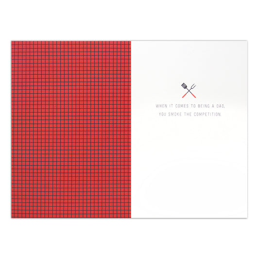 Hallmark Signature Birthday Card For Dad - Smoke The Competition featuring a red checker pattern and humorous text.