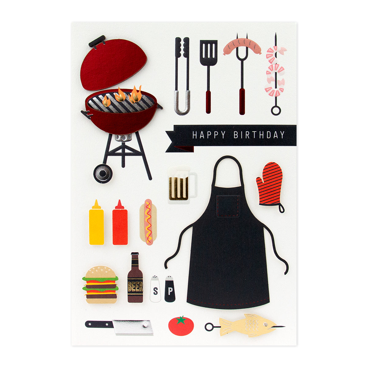 Hallmark Signature Birthday Card For Dad - Smoke The Competition, featuring barbecue stickers, vibrant colours, and fun illustrations.