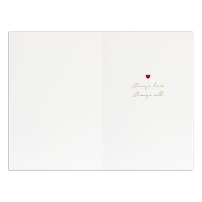 Hallmark Signature Love Card - Always Have, Always Will interior view featuring gold and red foil message with heart illustration.