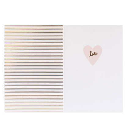 Hallmark Signature Greeting Card - Love You Lots featuring embossed striped design and pink heart detail with text 'lets' on the front.