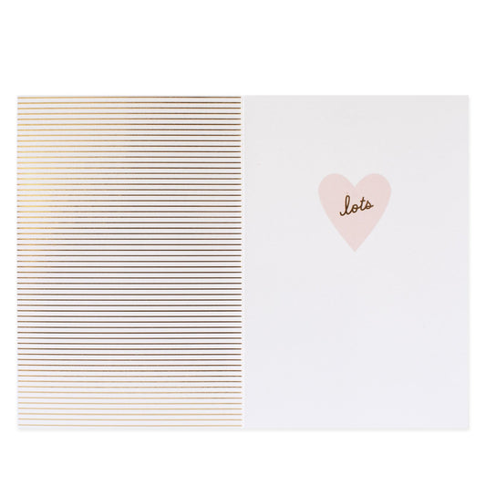 Hallmark Signature Greeting Card - Love You Lots featuring embossed striped design and pink heart detail with text 'lets' on the front.