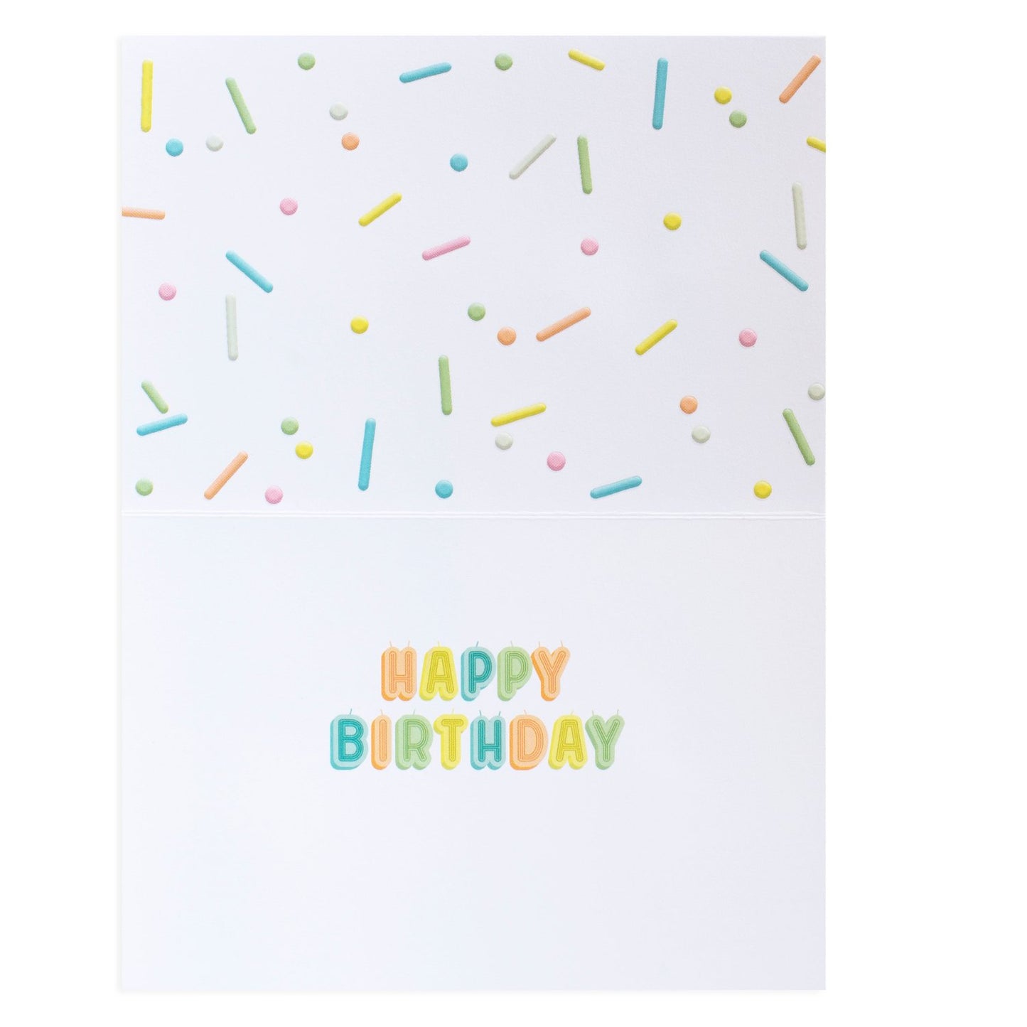 Hallmark Signature Birthday Card - YAY! featuring colourful sprinkles and the message 'HAPPY BIRTHDAY' on a white background.