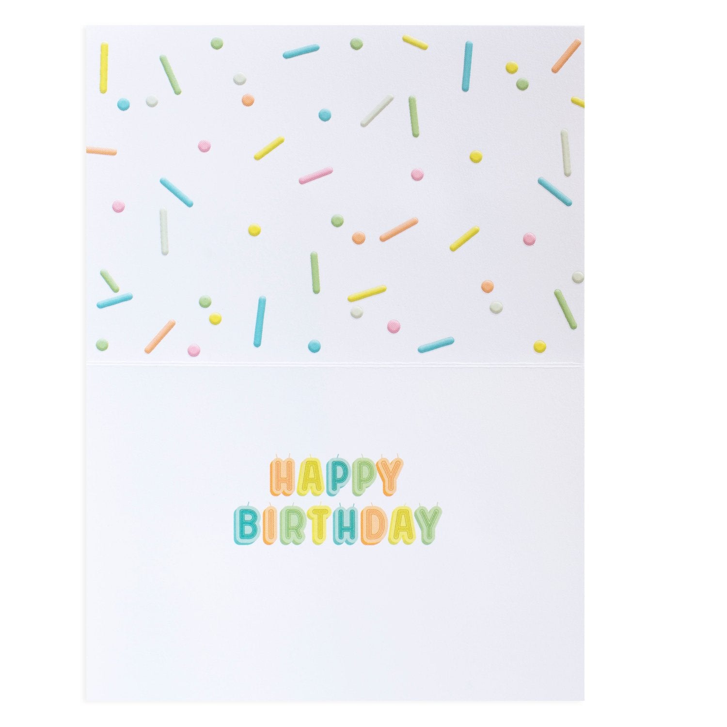 Hallmark Signature Birthday Card - YAY! featuring colourful sprinkles and the message 'HAPPY BIRTHDAY' on a white background.