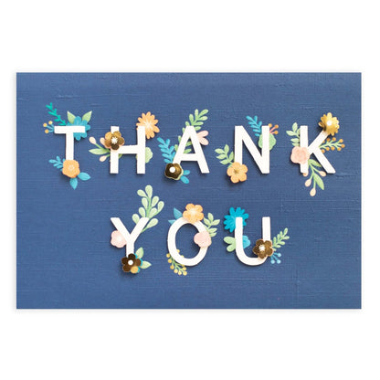 Hallmark Signature Thank You Card - Colourful Florals features textured navy background with floral embellishments on letters.