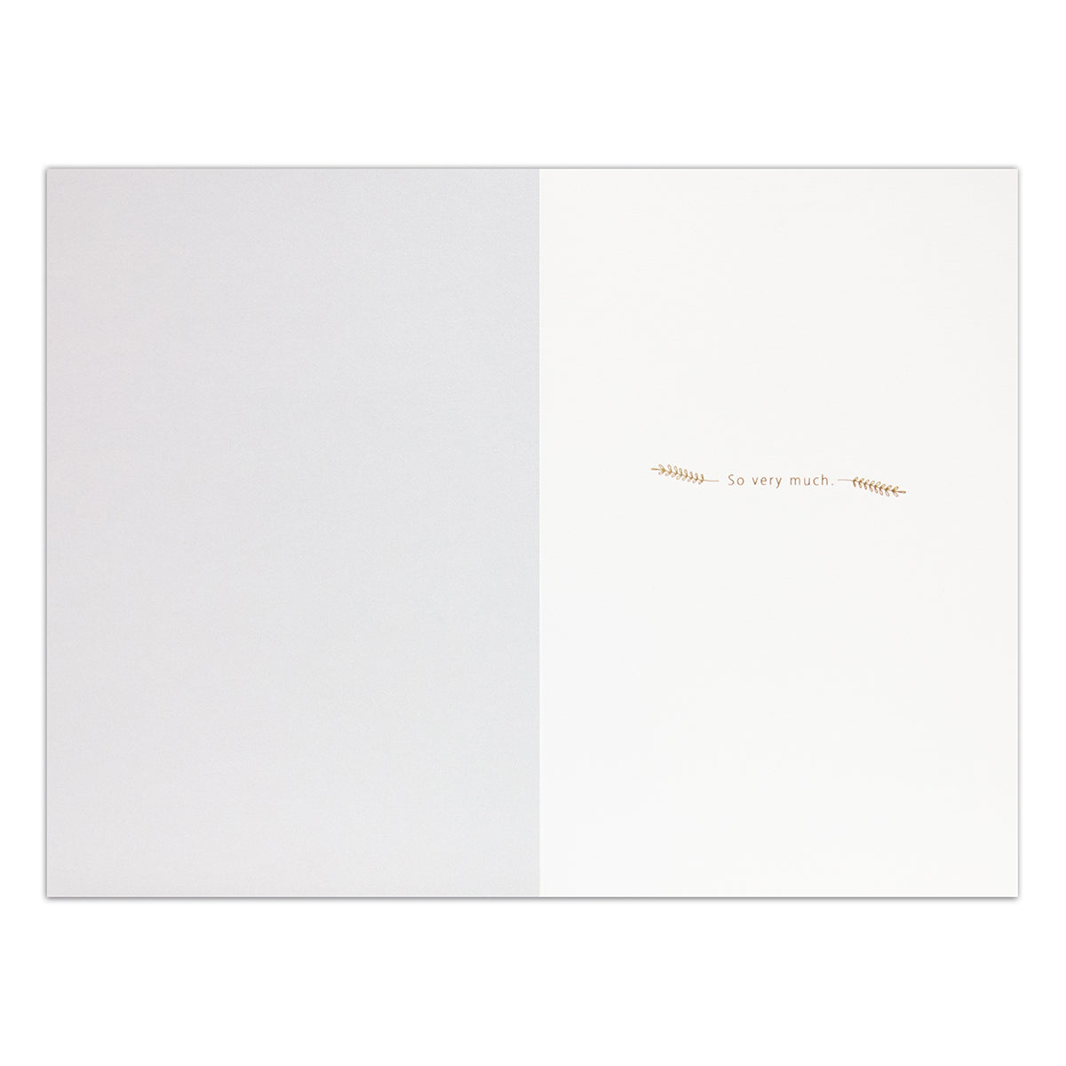 Hallmark Signature Thank You Card - So Very Much, inside view, featuring a gold foil message and minimalistic design on white.