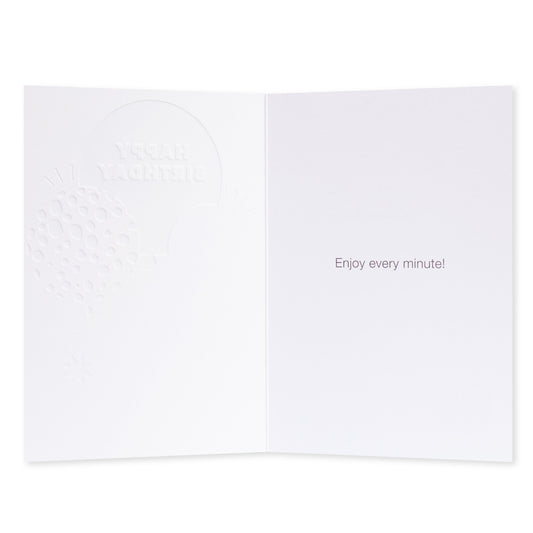 Halcyon by Hallmark Birthday Card – Balloons, interior design with embossed text and message, white background, flat lay