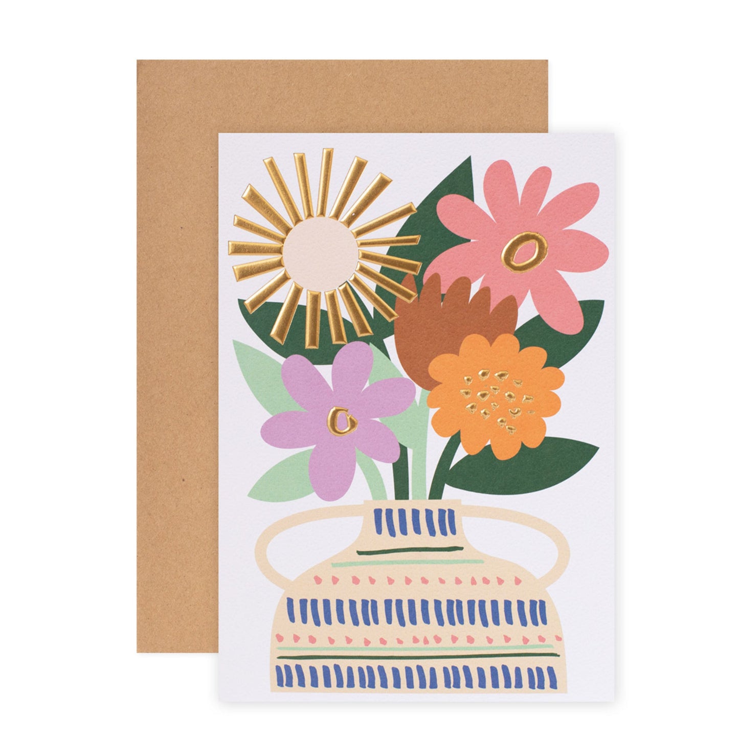 Halcyon by Hallmark All Occasion Card – Vase of Flowers, colourful floral illustration, textured stock, with natural kraft envelope.