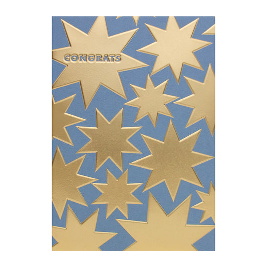 Halcyon by Hallmark Congratulations Card – Gold Stars on textured blue stock with gold foil stars design.