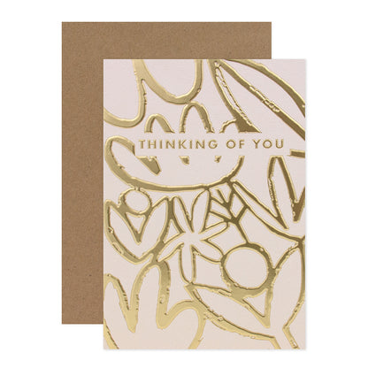 Halcyon by Hallmark Thinking of You Card – Gold Foil on textured stock with a natural kraft envelope, showing elegant gold foil design.