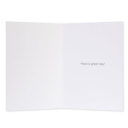 Halcyon by Hallmark Birthday Card – Blue Brushstrokes, inside view showing embossed text 'Happy Birthday' with a message 'Have a great day!'