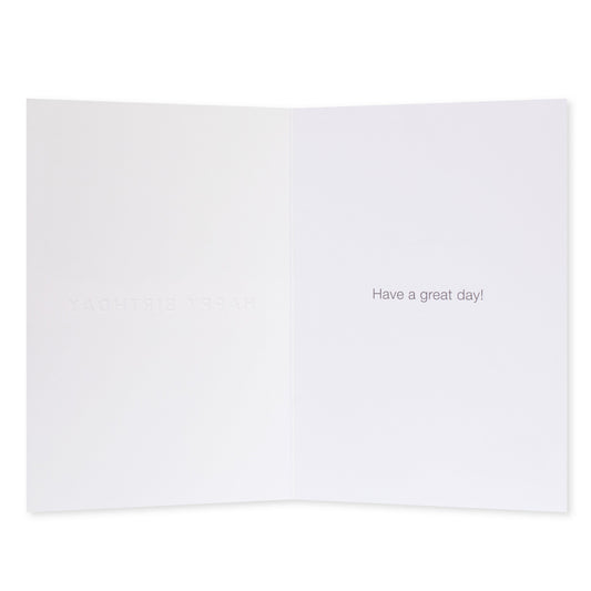 Halcyon by Hallmark Birthday Card – Blue Brushstrokes, inside view showing embossed text 'Happy Birthday' with a message 'Have a great day!'