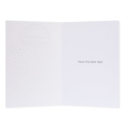 Halcyon by Hallmark Birthday Card – Balloons, interior design with embossed 'Happy Birthday' text and message reading 'Have the best day!'