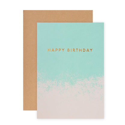 Halcyon by Hallmark Birthday Card – Mint Gradient features a textured card with a mint green and cream gradient and gold lettering, paired with a kraft envelope.