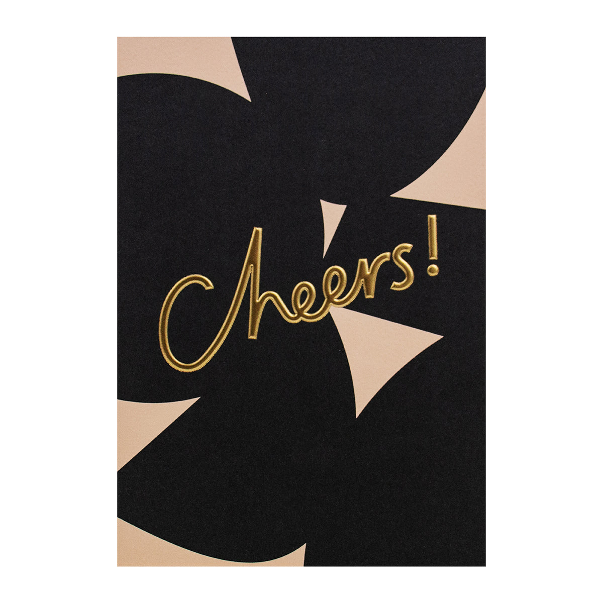 Halcyon by Hallmark All Occasion Card – Gold Typography Cheers! on textured black and beige background, featuring elegant gold foil lettering.