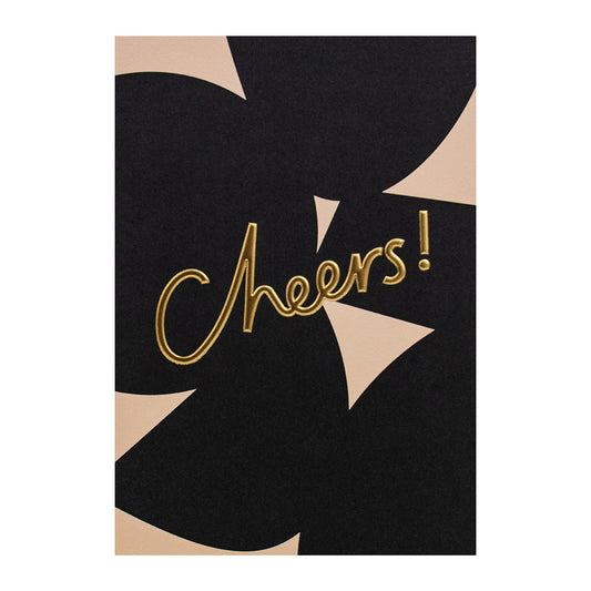 Halcyon by Hallmark All Occasion Card – Gold Typography Cheers! on textured black and beige background, featuring elegant gold foil lettering.