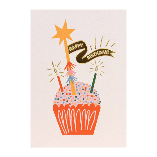 Halcyon by Hallmark Birthday Card – Cupcake, colourful design with sprinkles, candles and a star on textured stock.