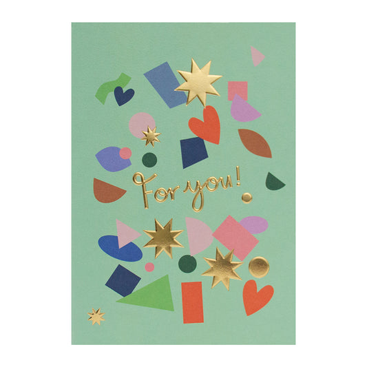 Halcyon by Hallmark All Occasion Card – For you! on light green background with colourful geometric shapes and gold foil text.