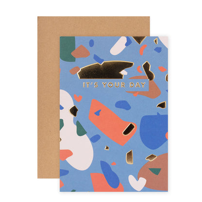 Halcyon by Hallmark All Occasion Card – Abstract Shapes featuring colourful abstract design with gold text on a textured stock.