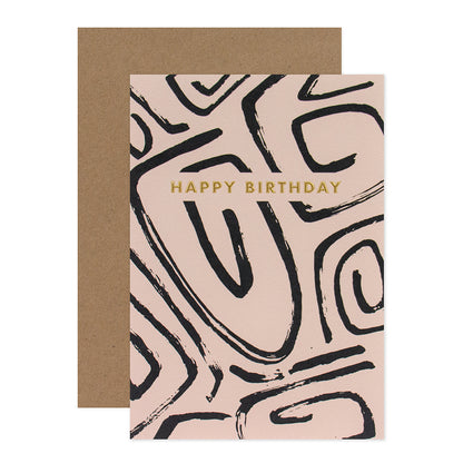 Halcyon by Hallmark Birthday Card – Black Squiggles featuring abstract black patterns on beige, paired with a kraft envelope.