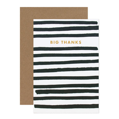 Halcyon by Hallmark Thank You Card – Big Thanks with black stripes and gold foil text, paired with kraft envelope.