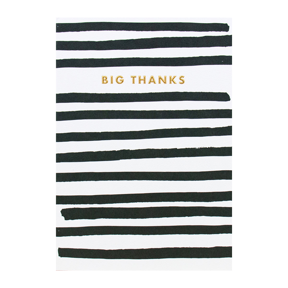 Halcyon by Hallmark Thank You Card – Big Thanks featuring horizontal black stripes and gold foil text, flat lay view.