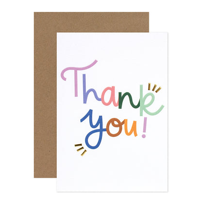 Halcyon by Hallmark Thank You Card – Colorful Thank You design with playful lettering against a natural kraft envelope.