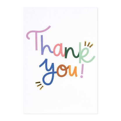 Halcyon by Hallmark Thank You Card – Colorful Thank You featuring playful text design in various colours on textured stock.
