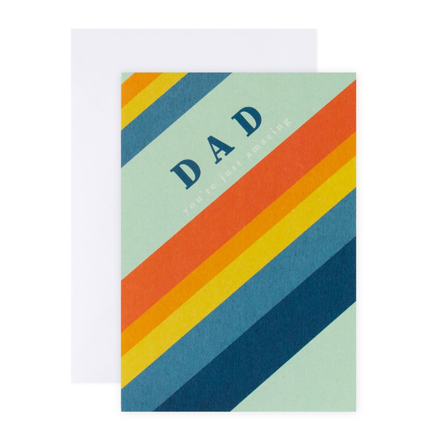 Hallmark Father's Day card - Just Amazing featuring colourful rainbow stripes and message for Dad, with a white envelope.