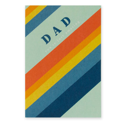 Hallmark Father's Day card - Just Amazing features colourful rainbow stripes and says 'DAD you're just amazing' on the front.