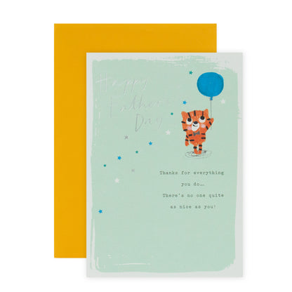 Hallmark Father's Day Card - Everything You Do with adorable tiger illustration, silver foil highlights, and yellow envelope.
