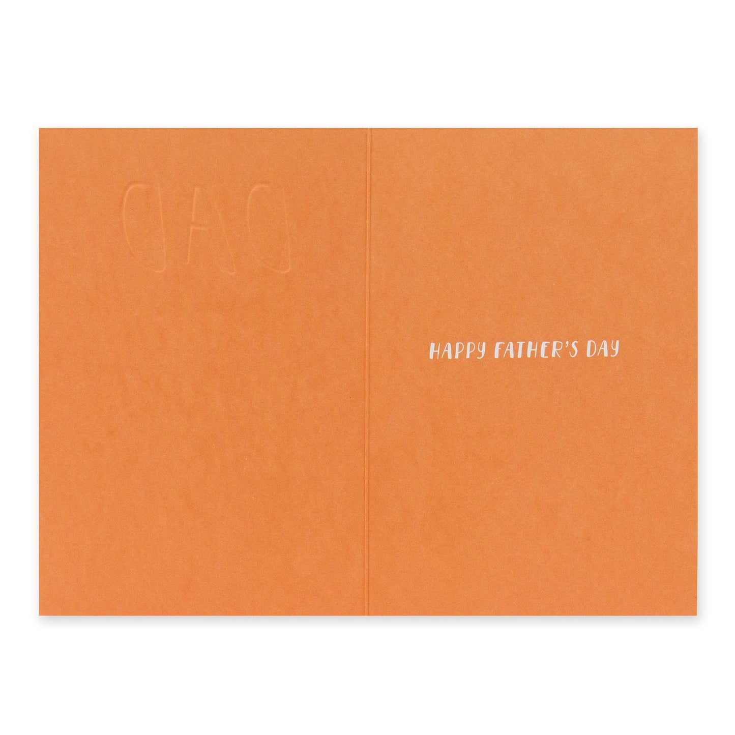 Hallmark Father's Day card - Thanks For Never Giving Up On Me, orange interior, embossed message, flat view