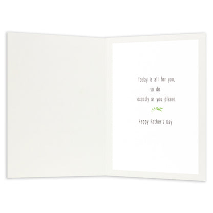 Hallmark Father's Day Card - Gardening Goodies interior design featuring a heartfelt message and green illustration, flat lay view.