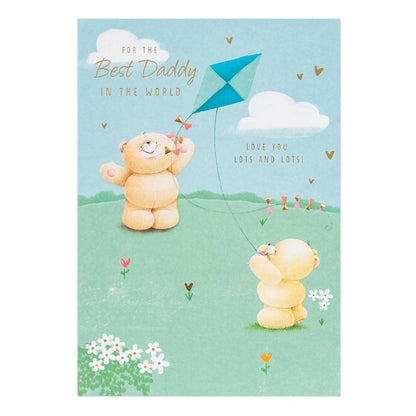 Hallmark Father's Day Card - Best Daddy Forever Friends featuring bears flying a kite in a vibrant illustration with gold foil accents.