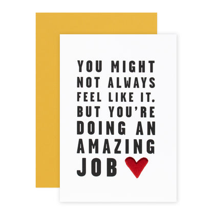 Hallmark Father's Day Card - Amazing Job with red foil highlights and yellow envelope, featuring motivational text design.