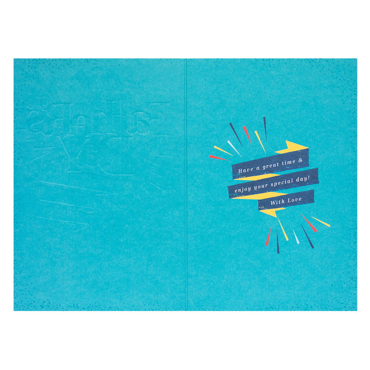 Hallmark Father's Day Card - For Happiness, interior view with colourful design elements and warm message in blue and yellow.