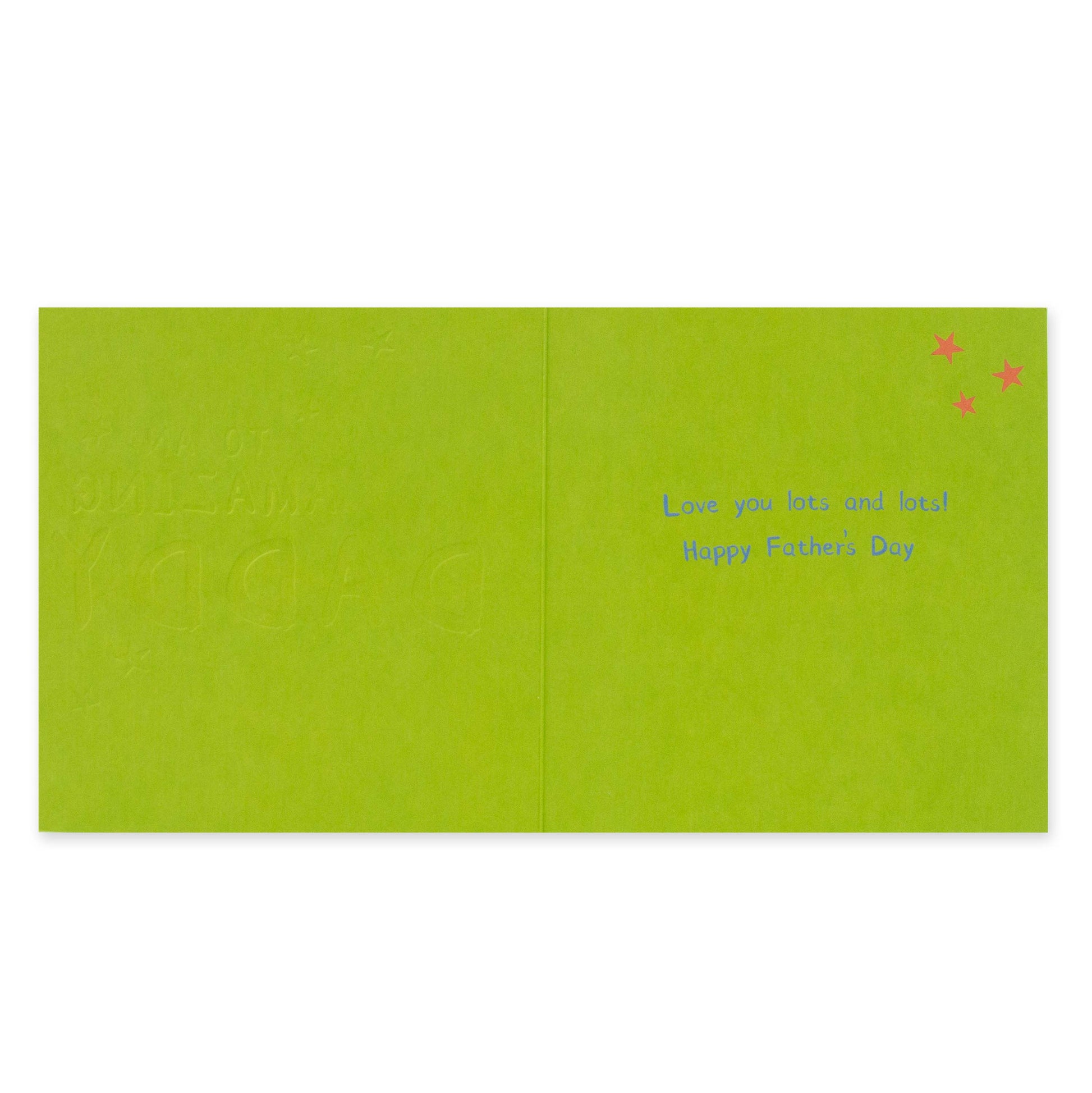 Hallmark Father's Day Card - Amazing Daddy, interior view, features embossed text and colourful stars, with heartfelt message inside.