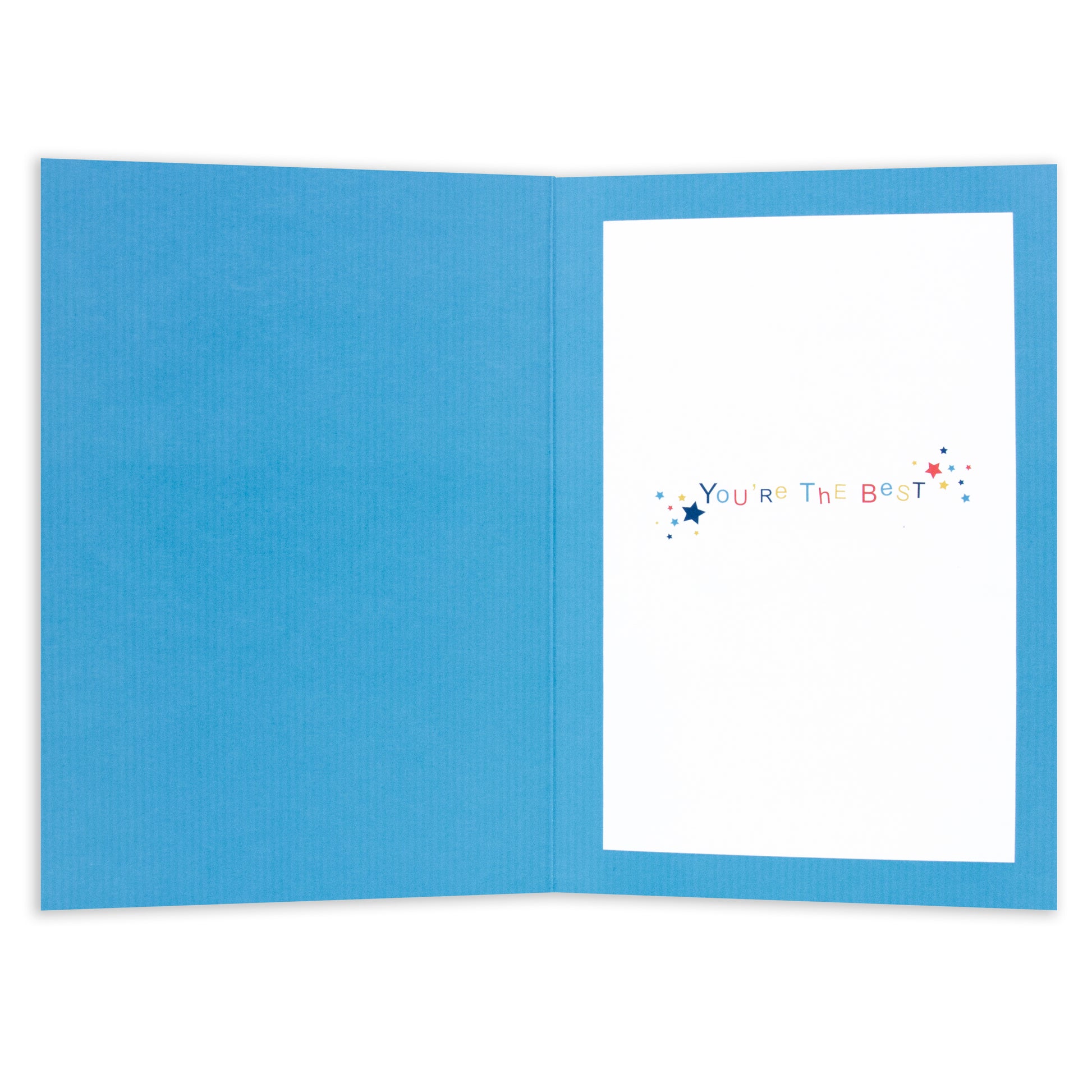 Hallmark Father's Day Card - The Best with cheerful inside message "You’re The Best" and blue textured background.