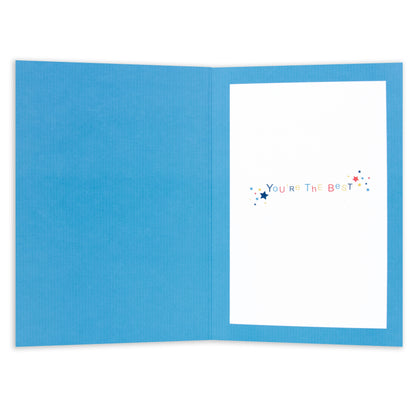 Hallmark Father's Day Card - The Best with cheerful inside message "You’re The Best" and blue textured background.