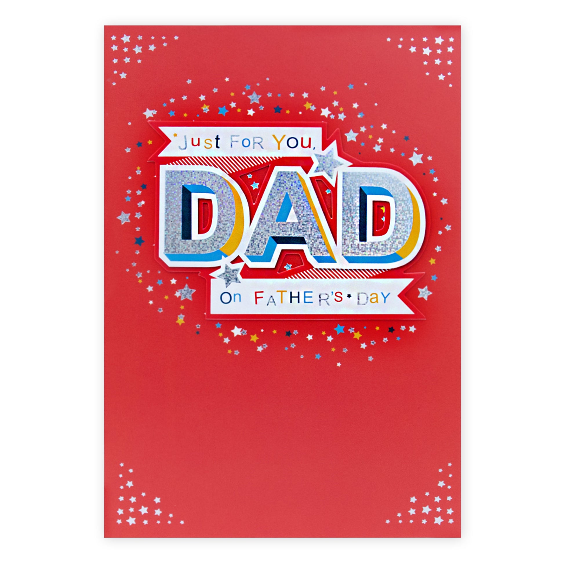 Hallmark Father's Day Card - The Best in red with silver holographic highlights and star illustrations featuring the message for Dad.
