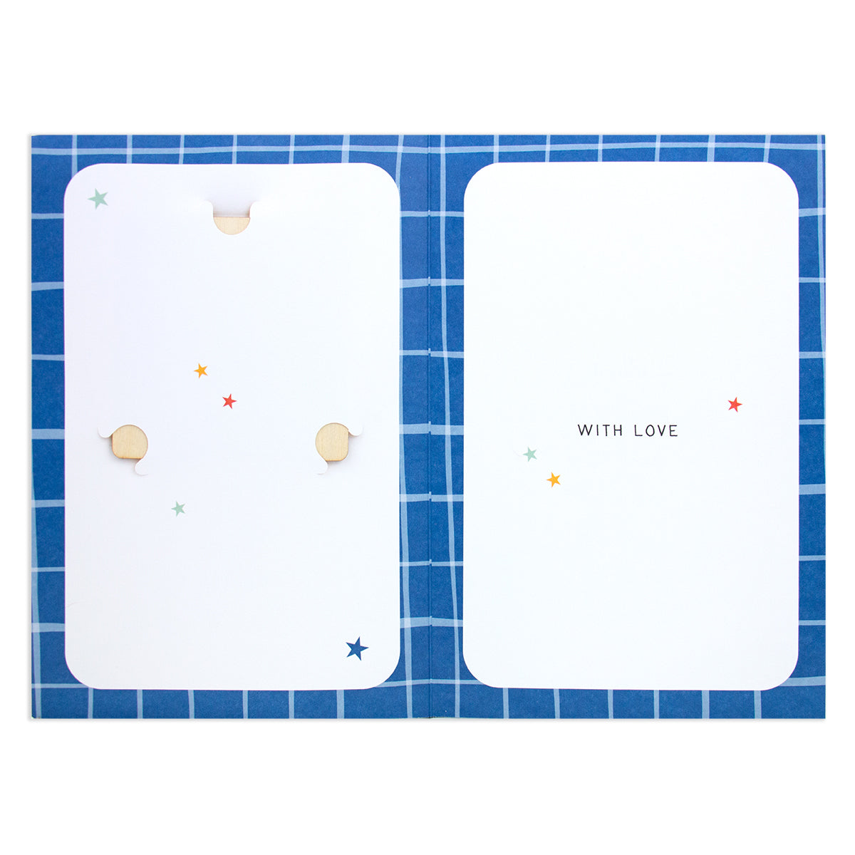 Hallmark Father's Day Card - Amazing Dad (With Removable Coaster) showing the inside with blue grid design and the message "WITH LOVE".