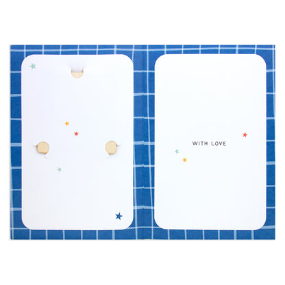 Hallmark Father's Day Card - Amazing Dad (With Removable Coaster) showing the inside with blue grid design and the message "WITH LOVE".