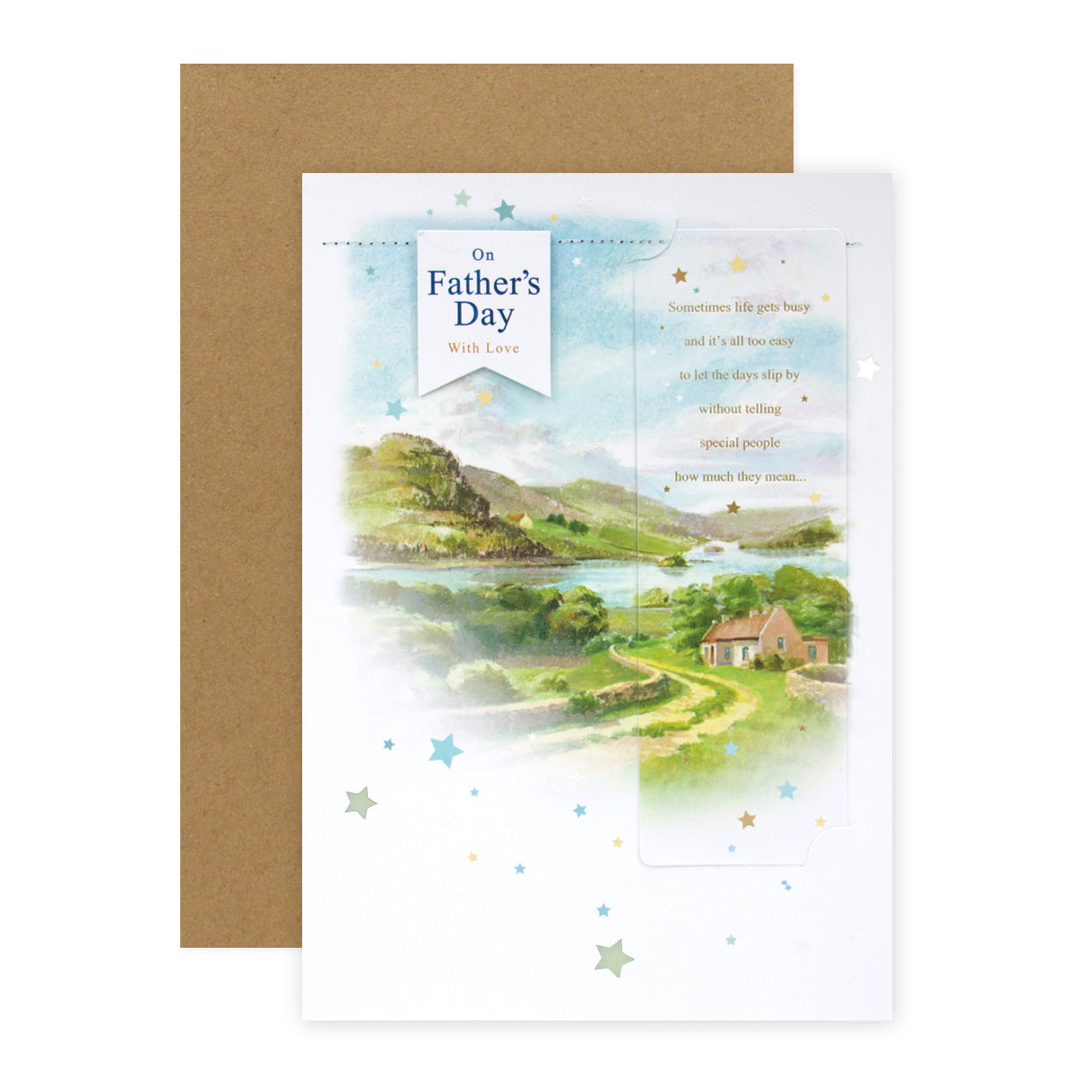 Hallmark Father's Day Card - Country Landscape (With Detachable Bookmark) features a country landscape illustration, laser cut star details, and a heartfelt message.