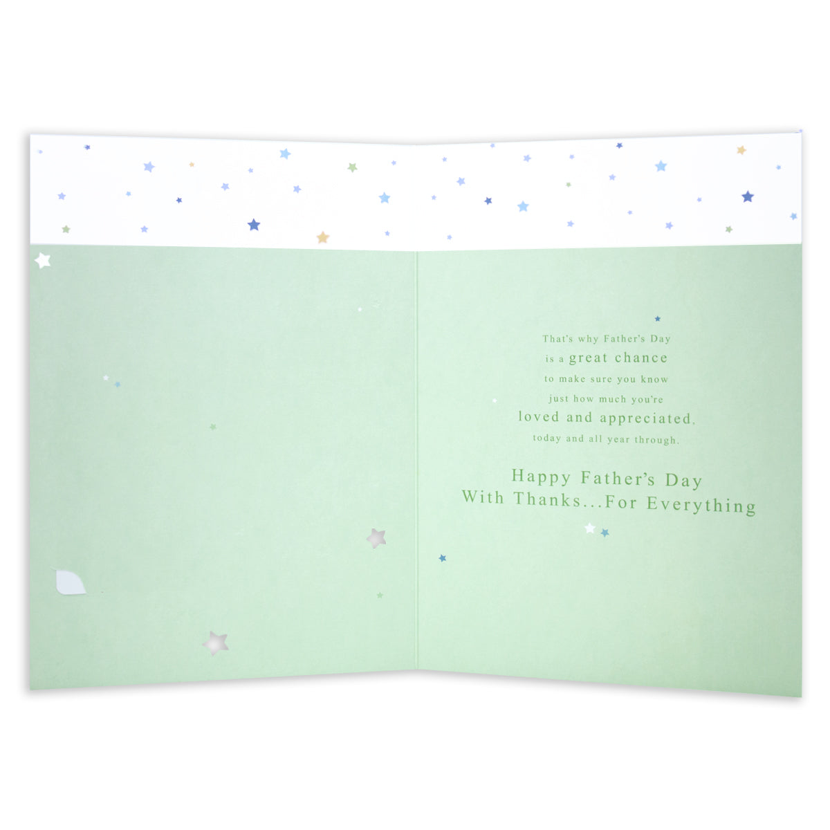 Hallmark Father's Day Card - Country Landscape (With Detachable Bookmark) open view displaying heartfelt message and star details.