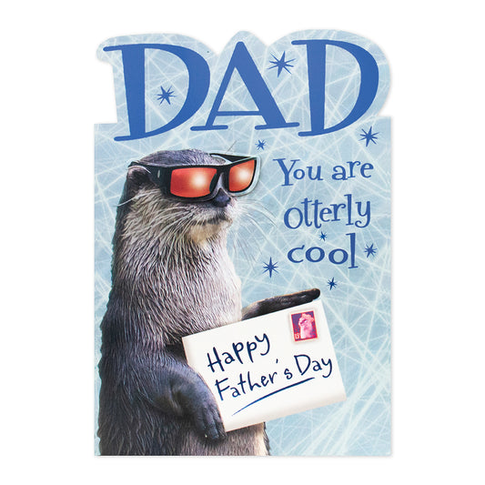 Hallmark Father's Day Card - Dad, you're otterly cool featuring an otter in sunglasses holding a postcard in a fun design.